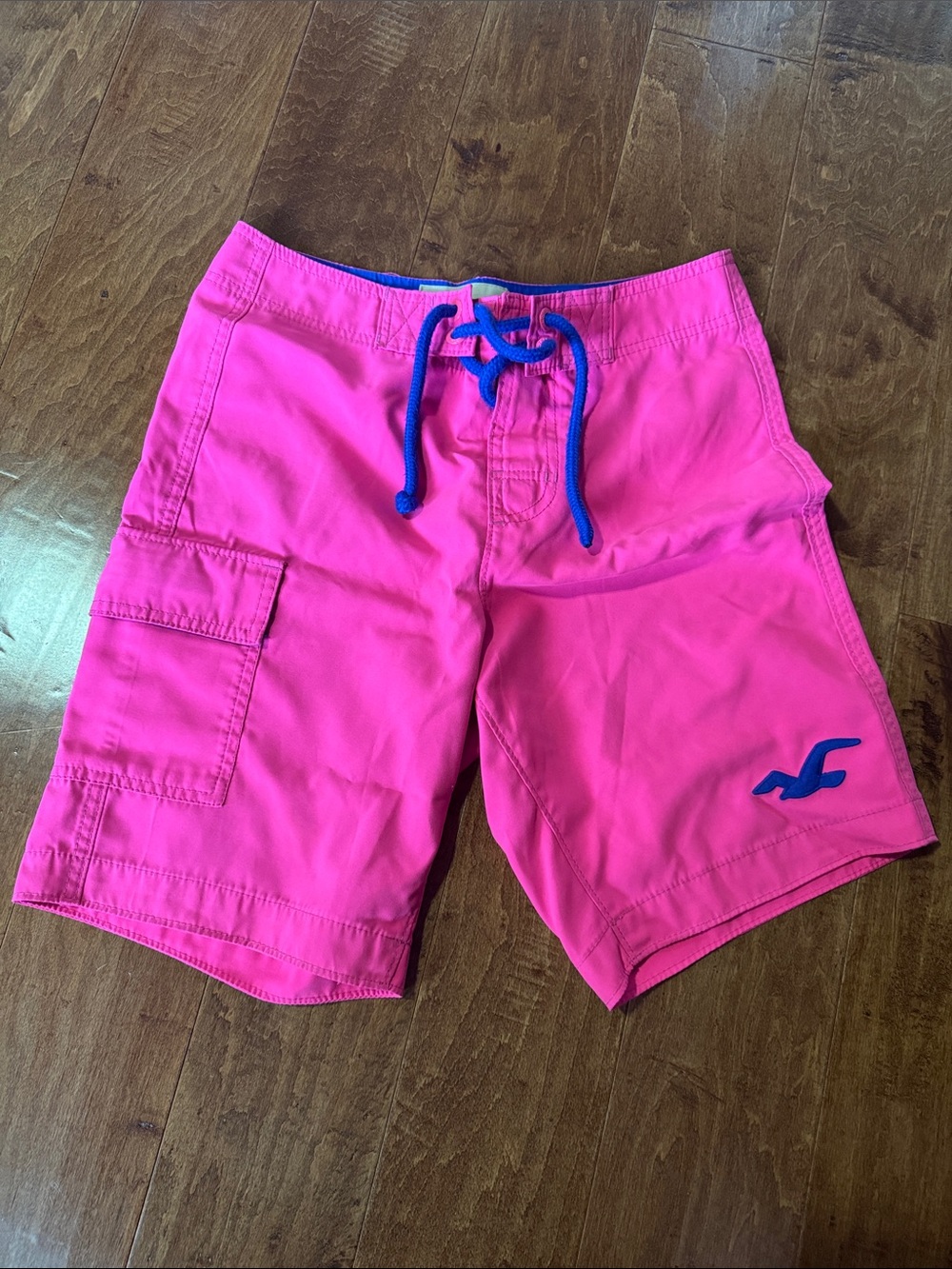 Hollister Hot Pink Swim Shorts with Blue Drawstring